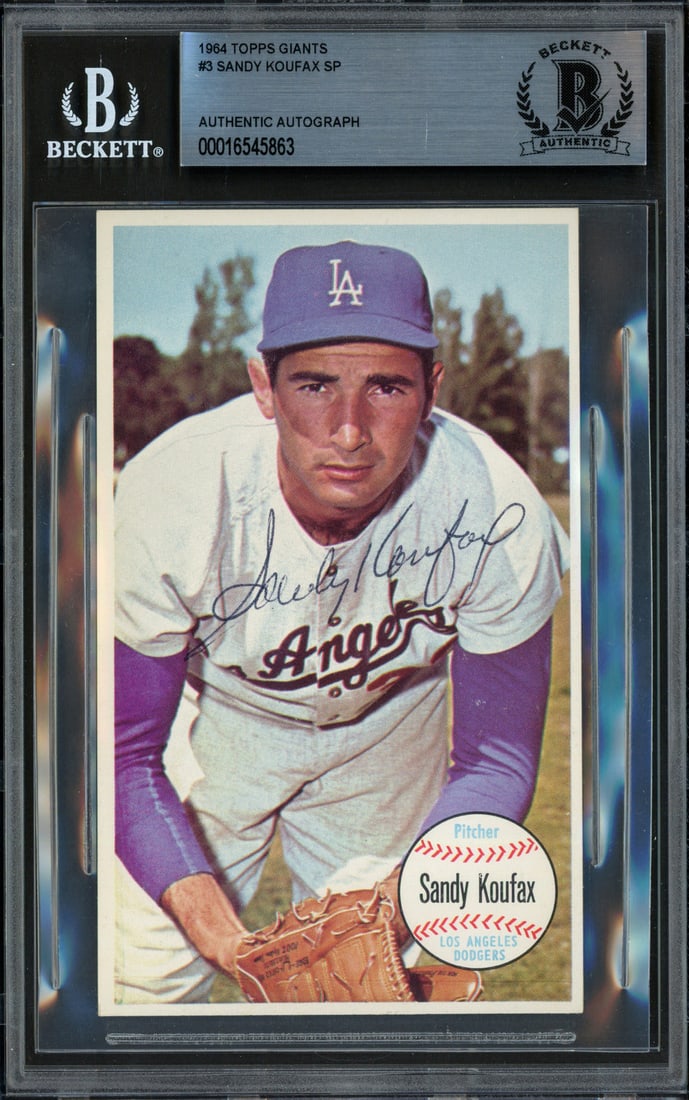 sandy koufax autographed 1964 topps giants: sandy koufax autographed 1964 topps giants Sandy Koufax Autographed 1964 Topps Giants Card #3 Dodgers Beckett #16545863 SKU no: 7589312004184