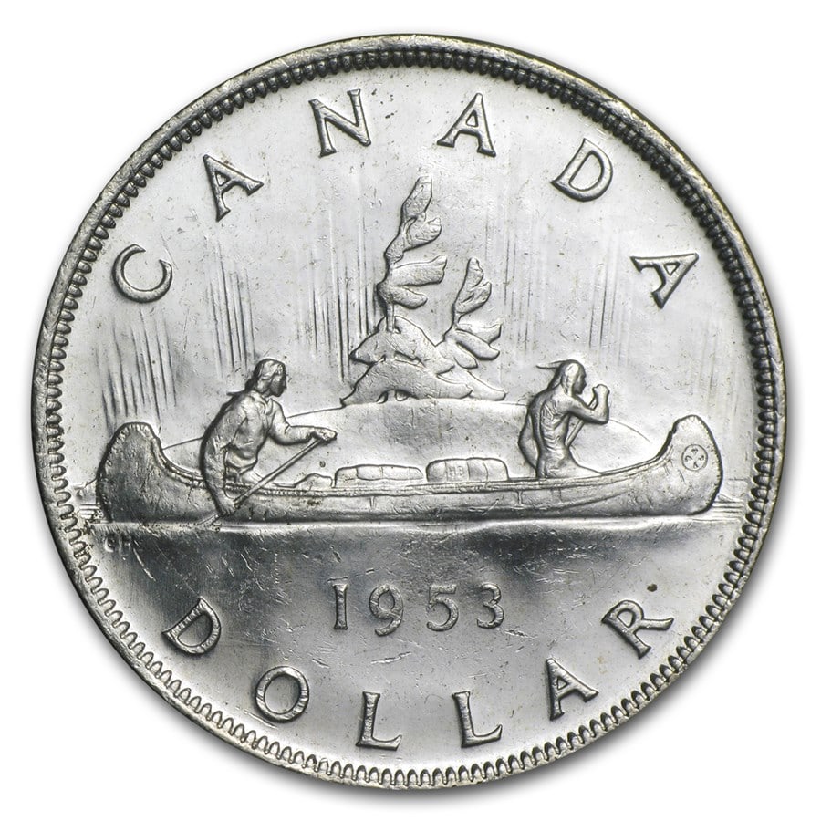 1953 Canada Silver Dollar Elizabeth II: Details: 1953 Canada Silver Dollar Elizabeth II AU SKU no: RBJ55980 Year: 1953 Grade: Almost Unc Grade Service: None Denomination: $1.00 Dollar Mint Mark: RCM (Not Shown) Metal Content: 0