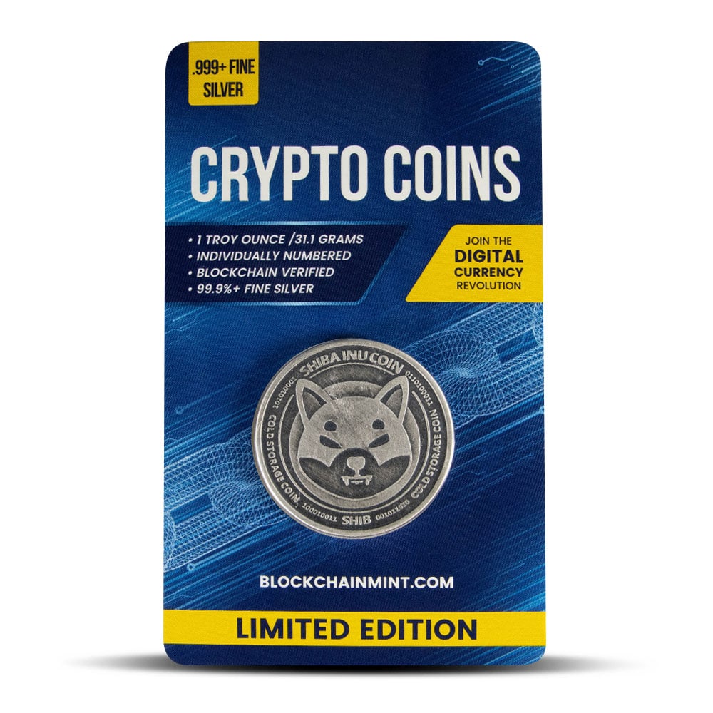 1 oz Antique Crypto Commemorative: 1 oz Antique Crypto Commemorative Shiba Inu Silver Round (New w/ CoA) SKU no: RBJ4257737 Mint Mark: Not Shown Purity: .999 Manufacturer: Blockchain Mint Diameter: 39 mm Condition: New Edg