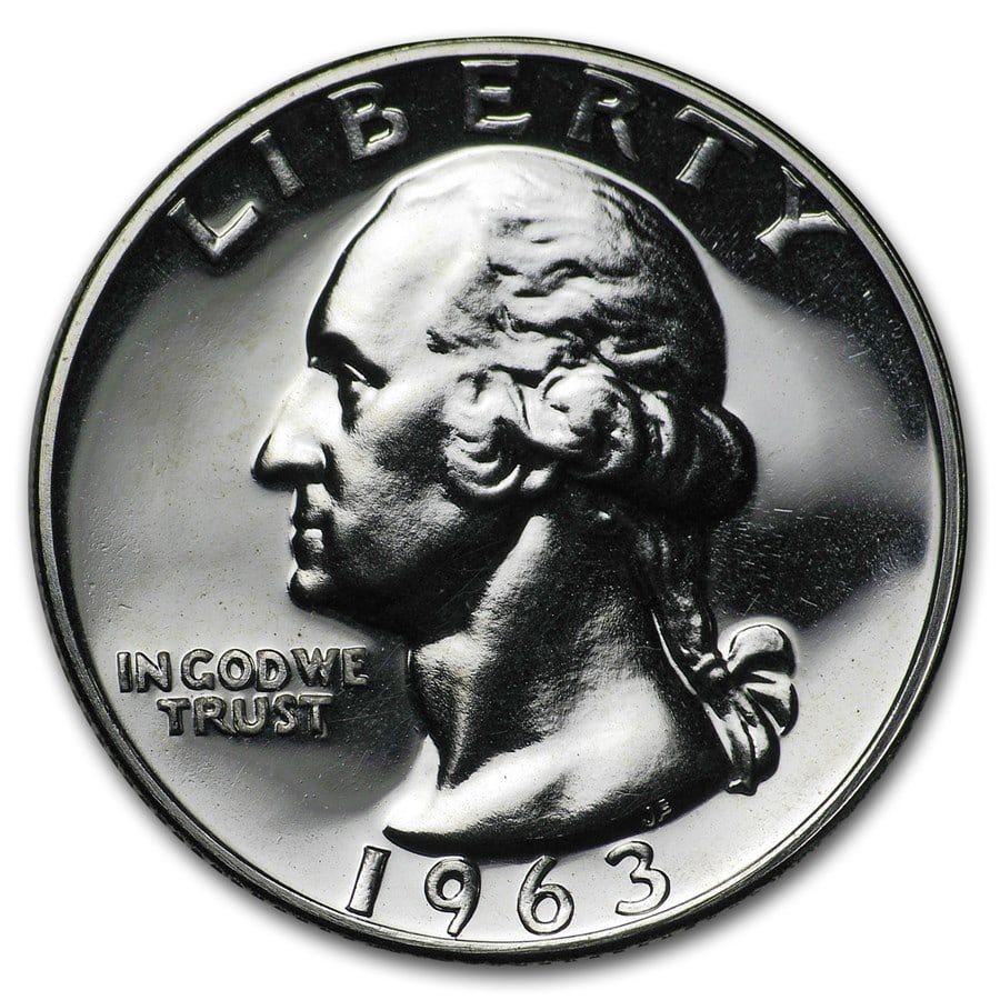 1963 Washington Quarter Gem Proof: Details: 1963 Washington Quarter Gem Proof SKU no: RBJ5693 Year: 1963 Grade: Gem Proof Grade Service: None Denomination: 25 Cents Mint Mark: P - Philadelphia (Not Shown) Metal Content: 0.