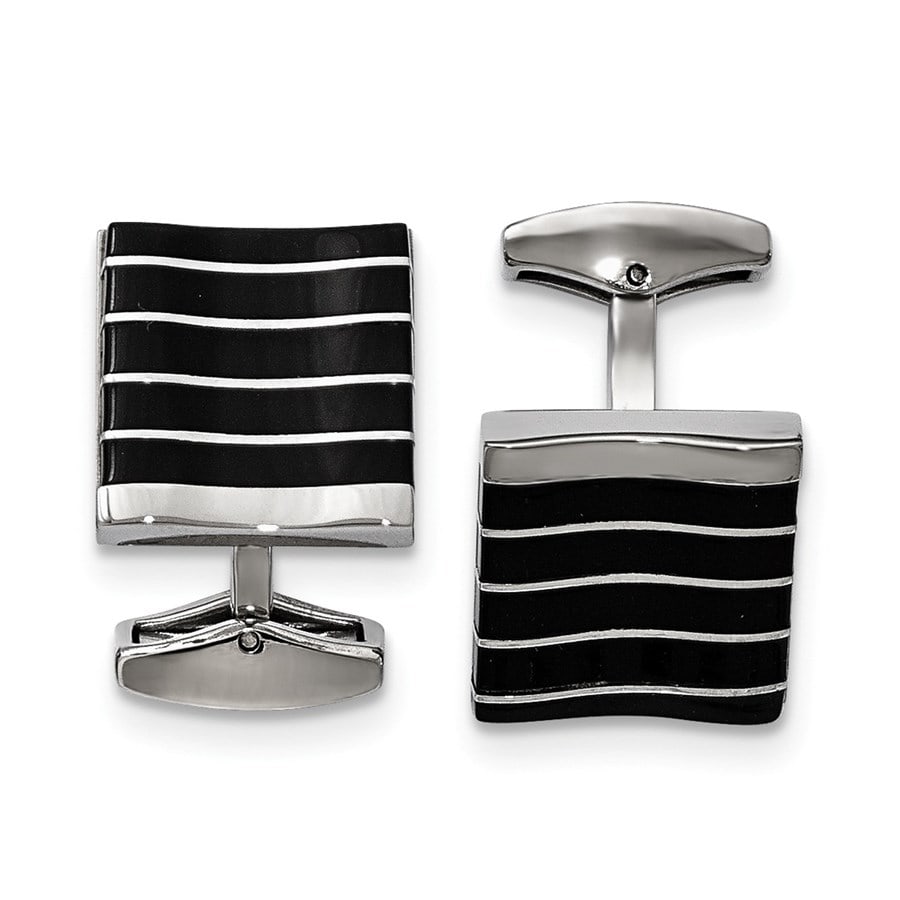 Stainless Steel Polished Black Cats Eye: Details: Stainless Steel Polished Black Cats Eye Square Cuff Links SKU no: RBJ183428 Metal: Stainless Steel Finish: Polished Stone Color: Black