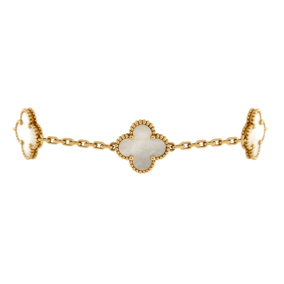 Van Cleef & Arpels Vintage: Van Cleef & Arpels Vintage Alhambra 5 Motifs Bracelet 18K Yellow Gold and Mother of Pearl Metal Type: 18K Yellow Gold Metal Finish: High Polish Hallmarks Type: 750, Designer Signature, French Eagle?s