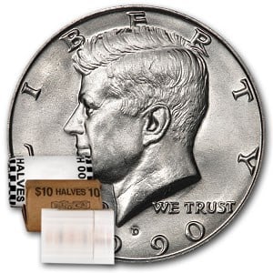 1990-D Kennedy Half Dollar 20-Coin Roll: Details: 1990-D Kennedy Half Dollar 20-Coin Roll BU SKU no: RBJ38447 Year: 1990 Grade: Brilliant Unc Grade Service: None Denomination: 50 Cents Mint Mark: D - Denver Metal Content: 0 troy