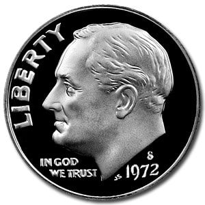1972-S Roosevelt Dime Gem Proof: Details: 1972-S Roosevelt Dime Gem Proof SKU no: RBJ8680 Year: 1972 Grade: Gem Proof Grade Service: None Denomination: 10 Cents Mint Mark: S - San Francisco Metal Content: 0 troy oz <