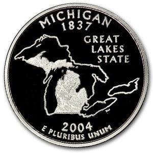2004-S Michigan State Quarter Gem Proof: Details: 2004-S Michigan State Quarter Gem Proof SKU no: RBJ47087 Year: 2004 Grade: Gem Proof Grade Service: None Denomination: 25 Cents Mint Mark: S - San Francisco Metal Content: 0 troy