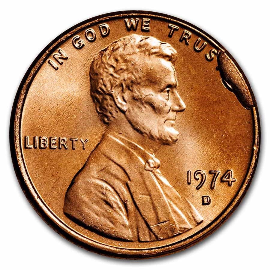 1974-D Lincoln Cent Cud Error BU: Details: 1974-D Lincoln Cent Cud Error BU (Red) SKU no: RBJ257825 Year: 1974 Grade: Brilliant Unc Grade Service: None Denomination: 1 Cent Mint Mark: D - Denver Metal Content: 0 troy oz <