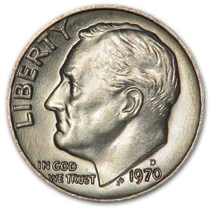 1970-D Roosevelt Dime BU: Details: 1970-D Roosevelt Dime BU SKU no: RBJ6197 Year: 1970 Grade: Brilliant Unc Grade Service: None Denomination: 10 Cents Mint Mark: D - Denver Metal Content: 0 troy oz Purity