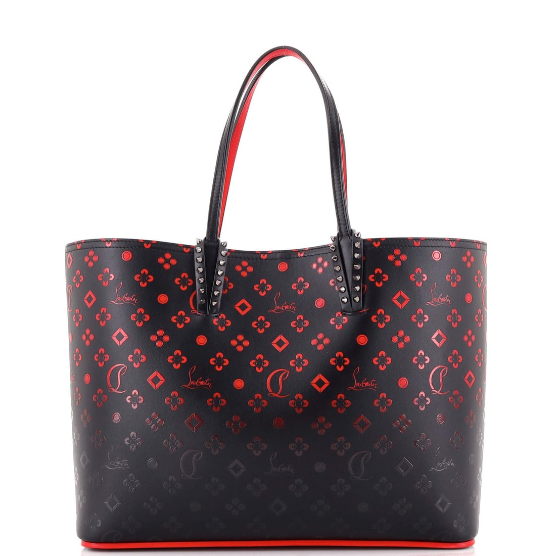 Christian Louboutin Cabata East West: Christian Louboutin Cabata East West Tote Degrade Monogram Printed Leather Large Exterior Color: Black, Print Interior Color: Red Exterior Material: Leather Interior Material: Leather Hardware Color: 