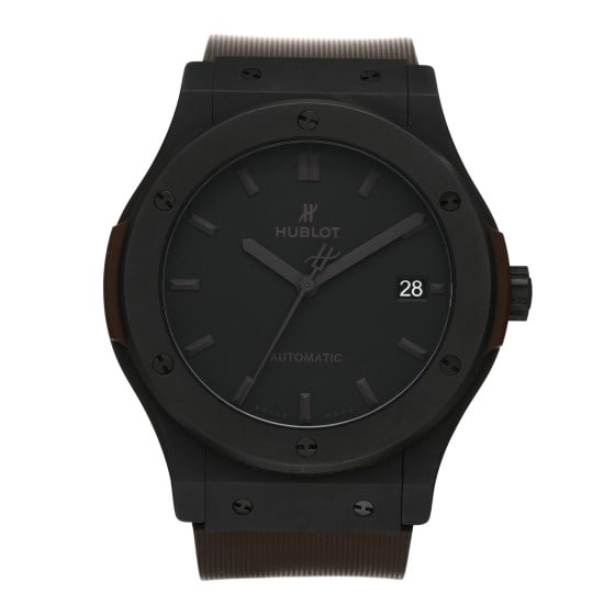 Hublot Ceramic Titanium Rubber 45mm: Hublot Ceramic Titanium Rubber 45mm Classic Fusion Automatic Watch Black 511.C1.1191.RX.PLP17 SKU no: RBJ1421603 Brand: HUBLOT Condition: Excellent Condition Details: Hardware: Faint scratch(es) Circu