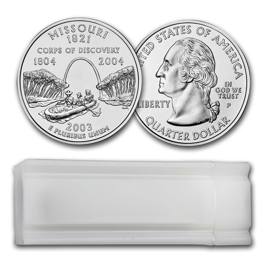 2003-P Missouri Statehood Quarter 40-Coin Roll: 2003-P Missouri Statehood Quarter 40-Coin Roll BU SKU no: RBJ8133 Year: 2003 Grade: Brilliant Unc Grade Service: None Denomination: 25 Cents Mint Mark: P - Philadelphia Metal Content: 0 t