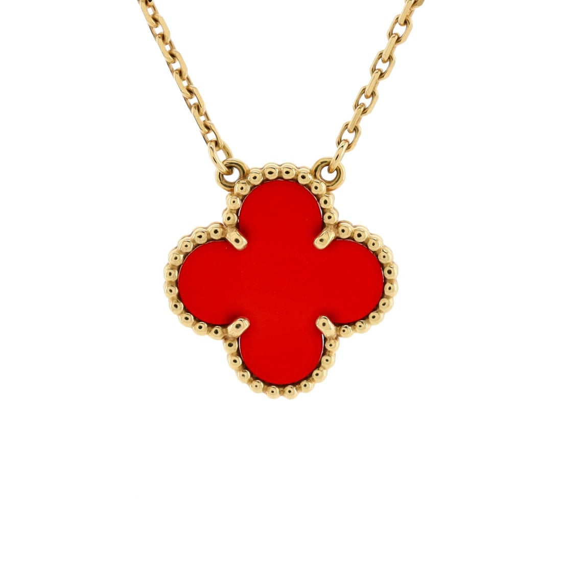 Van Cleef & Arpels Vintage: Van Cleef & Arpels Vintage Alhambra Pendant Necklace 18K Yellow Gold and Carnelian Metal Type: 18K Yellow Gold Metal Finish: High Polish Hallmarks Type: 750, Designer Signature, French Eagle?s Head, M