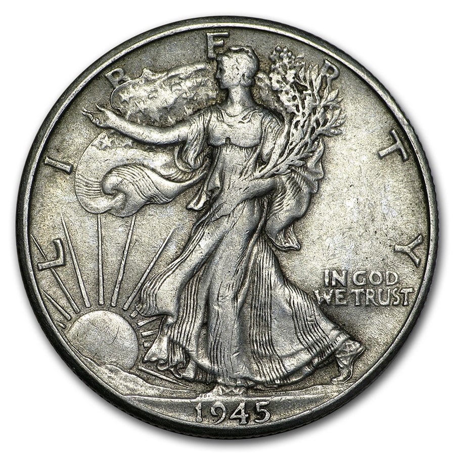1945-D Walking Liberty Half Dollar XF: 1945-D Walking Liberty Half Dollar XF SKU no: RBJ10104 Year: 1945 Grade: Extra Fine Grade Service: None Denomination: $0.50 Mint Mark: D - Denver Metal Content: 0.3575 troy oz Pu