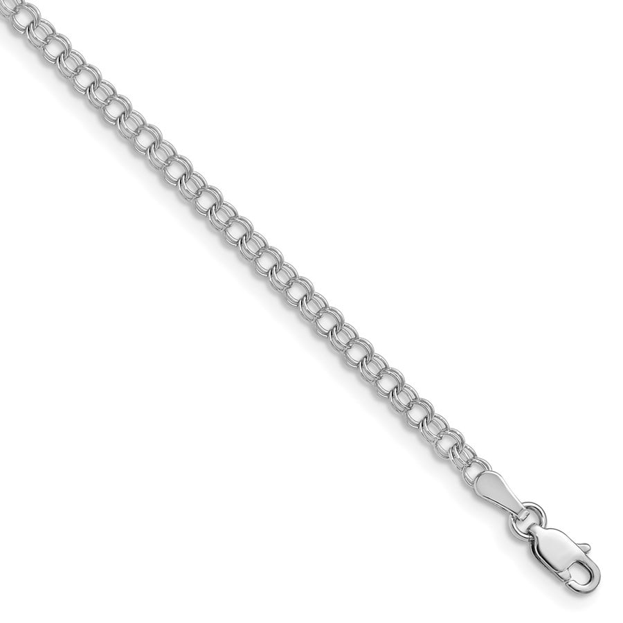 14K White Gold 3mm Solid Double: 14K White Gold 3mm Solid Double Link Charm Bracelet - 5.5 mm SKU no: RBJ267187 Metal: Gold Purity: 14K Finish: Polished Length Of Item: 5.5 in Chain Length: 5.5 in Chain Width: 3 mm <