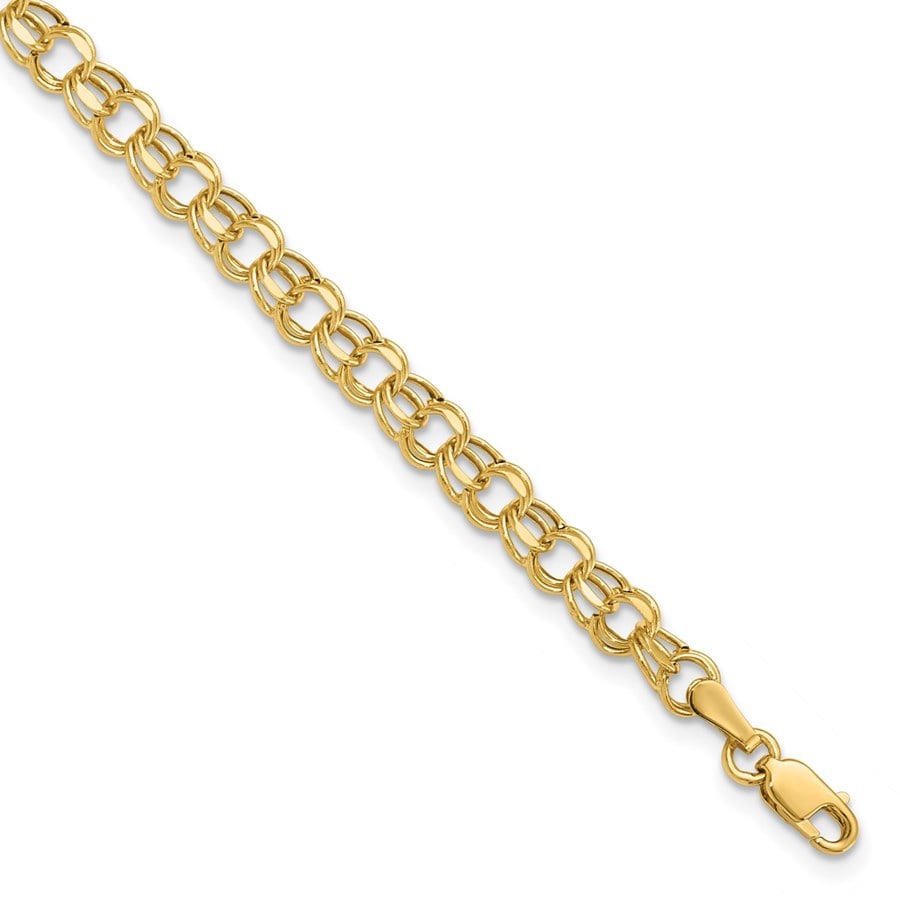 14K Yellow Gold 4.5mm Hollow Double: 14K Yellow Gold 4.5mm Hollow Double Link Charm Bracelet - 6 mm SKU no: RBJ266089 Metal: Gold Purity: 14K Finish: Polished Length Of Item: 6 in Chain Length: 6 in Chain Width: 4.5 mm <