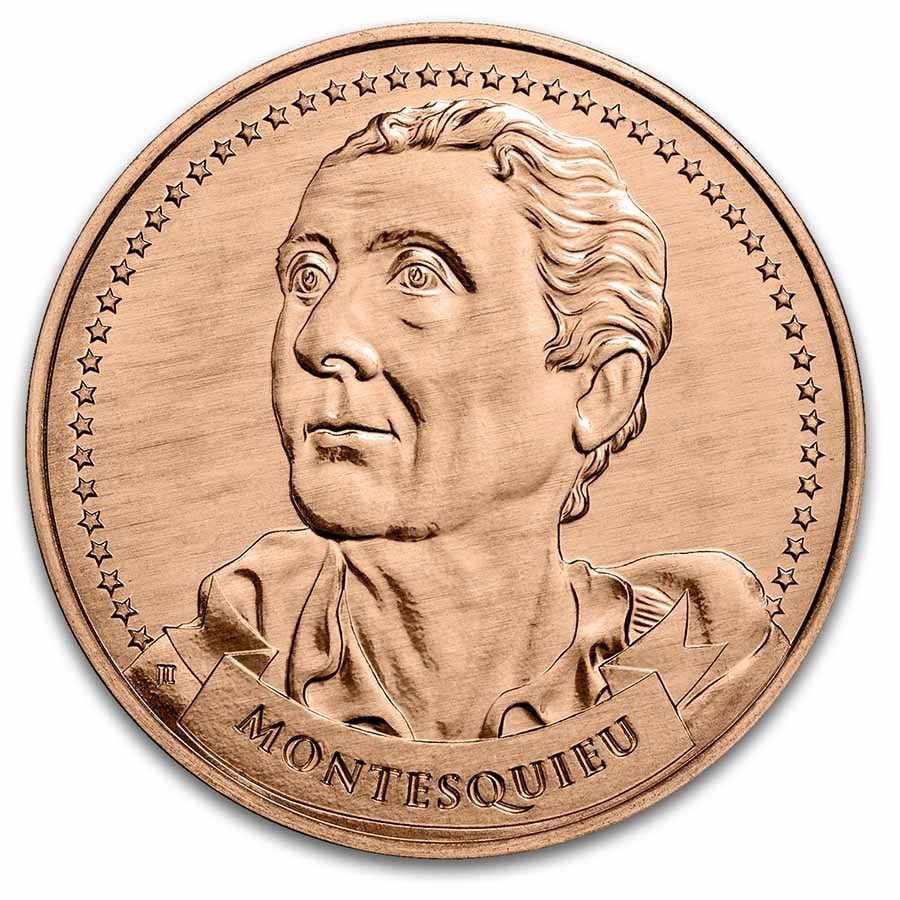 1 oz Copper Round - Founders: 1 oz Copper Round - Founders: Montesquieu | Separation of Powers SKU no: RBJ253766 Grade: None Grade Service: None Mint Mark: N/A - Not Available Metal Content: 1 AVDP oz Purity: .999 Dia