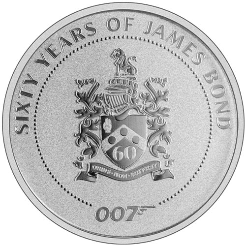 2022 1 oz Tuvalu Silver James: 2022 1 oz Tuvalu Silver James Bond Family Crest Coin (BU) SKU no: RBJ4672499 Year: 2022 Mint Mark: P - Perth Mint Purity: .9999 Manufacturer: Perth Mint Thickness: 3.5 mm Diameter: 40.9 m