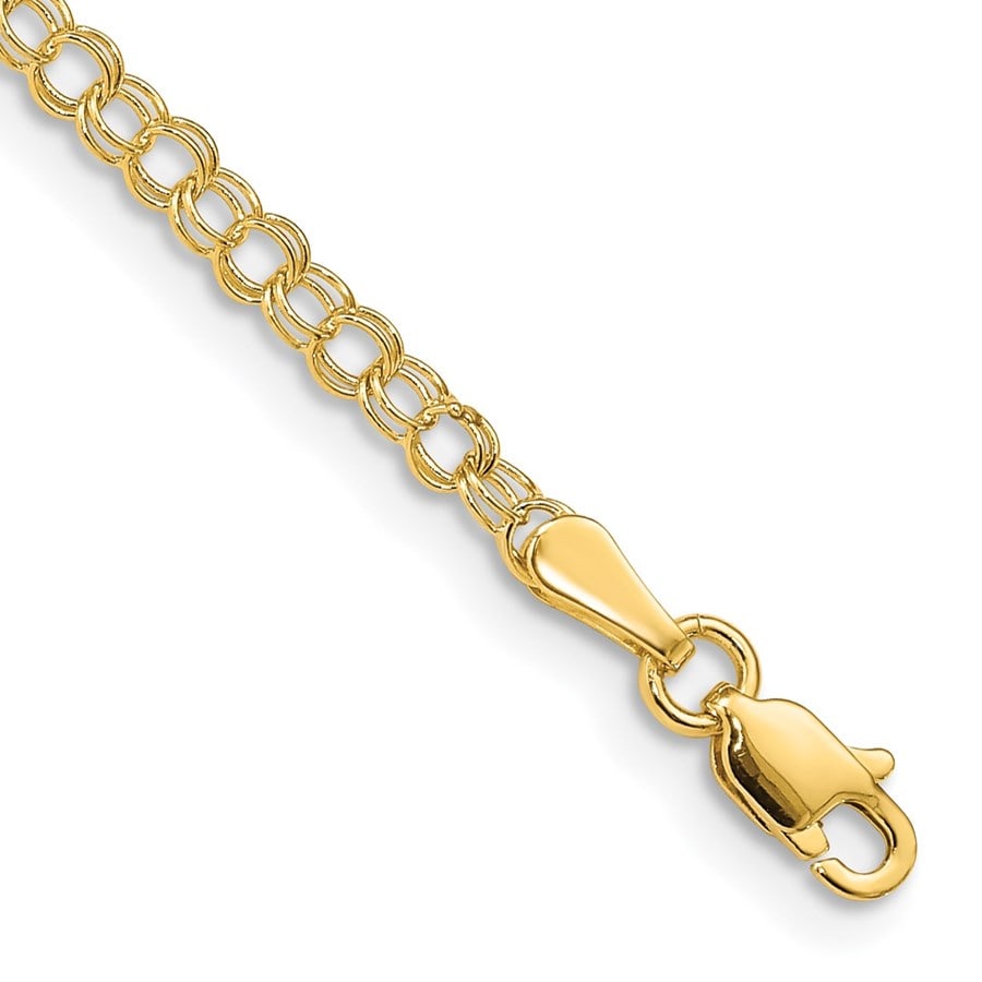 14K Yellow Gold 3mm Solid Double: 14K Yellow Gold 3mm Solid Double Link Charm Bracelet - 6 mm SKU no: RBJ266069 Metal: Gold Purity: 14K Finish: Polished Length Of Item: 6 in Chain Length: 6 in Chain Width: 3 mm C