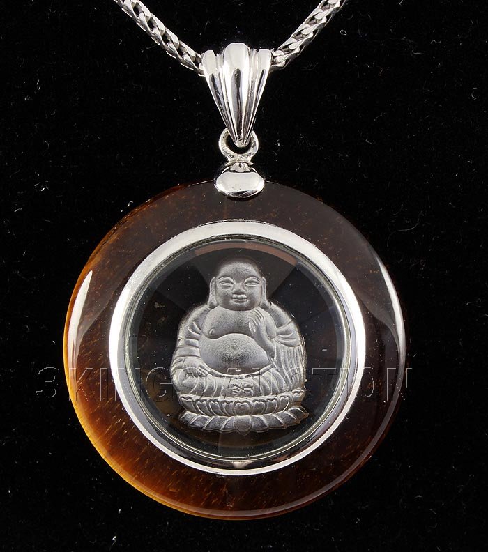 SILVER TIGER EYE 62.35CTW SPINNING BUDDHA PENDANT: SILVER TIGER EYE 62.35CTW SPINNING BUDDHA PENDANT **|**|** 1.18 INCHES SPINNING CIRCLE HAPPY BUDDHA IN NATURAL TIGER EYE PENDANT ; MSRP: $300