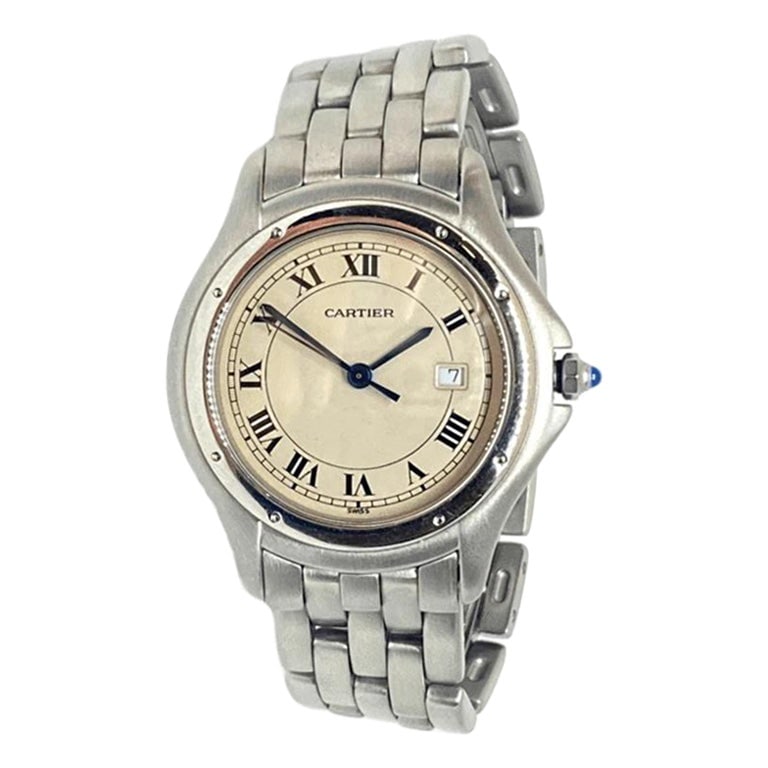 Pre-Owned Cartier Cougar Watch All: Pre-Owned Cartier Cougar Watch All Brand: Cartier Case Material: Steel, Stainless Steel Movement: Quartz Period: 20th Century Date of Manufacture: 2000s Condition: Excellent Pre-owned Car