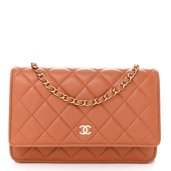 Chanel Lambskin Quilted Wallet On: Chanel Lambskin Quilted Wallet On Chain WOC Camel SKU no: RBJ1371797 Brand: CHANEL Condition: Excellent Condition Details: Exterior: Creases, scuffs, Handle: Edge wear, Interior: Scuffs, imprints, car