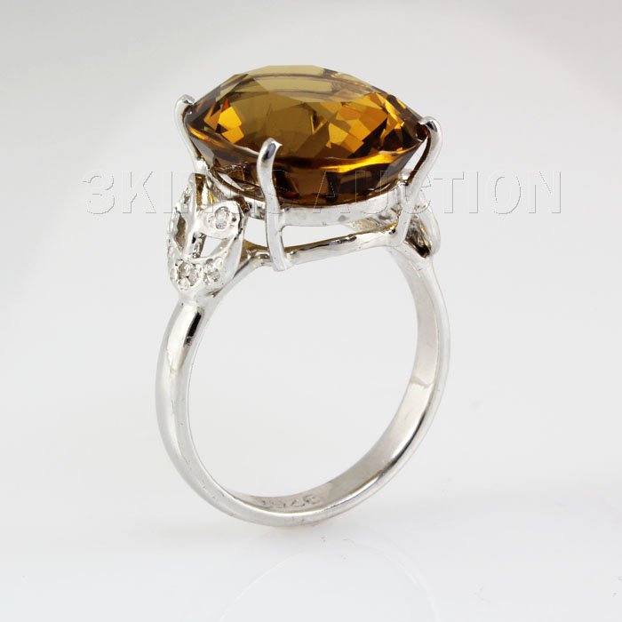 24.28CTW Big Stone Yellow Topaz Silver Ring: 24.28CTW Big Stone Yellow Topaz Silver Ring **|**|** 15x13mm Yellow Topaz with CZ Diamond Fashion Silver Ring; ring size 6.5 ; MSRP: $1100
