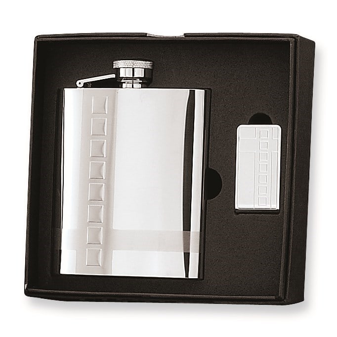 8 oz. Classic Stainless Steel: 8 oz. Classic Stainless Steel Flask & Money Clip Gift Set SKU no: RBJ214086 Length Of Item: 6 in