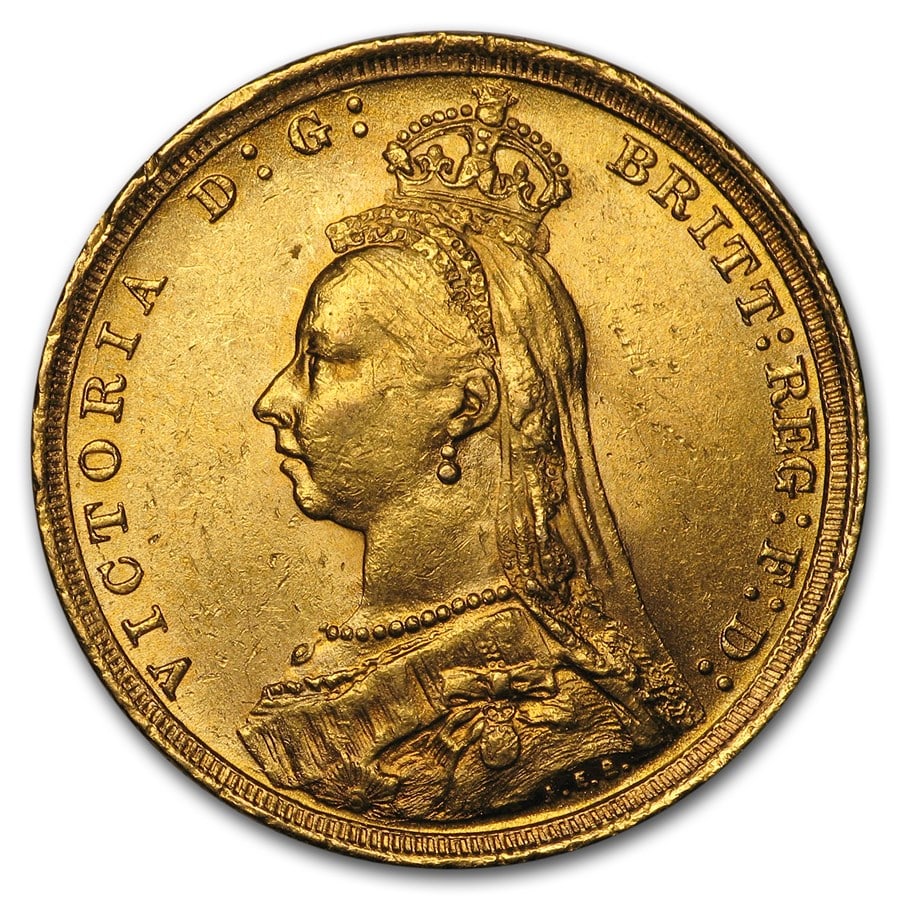 1887-1893-S Australia Gold Sovereign Victoria: 1887-1893-S Australia Gold Sovereign Victoria Jubilee BU SKU no: RBJ91504 Year: Random Grade: Brilliant Unc Grade Service: None Denomination: 1 Sovereign Mint Mark: S - Sydney Metal Conte