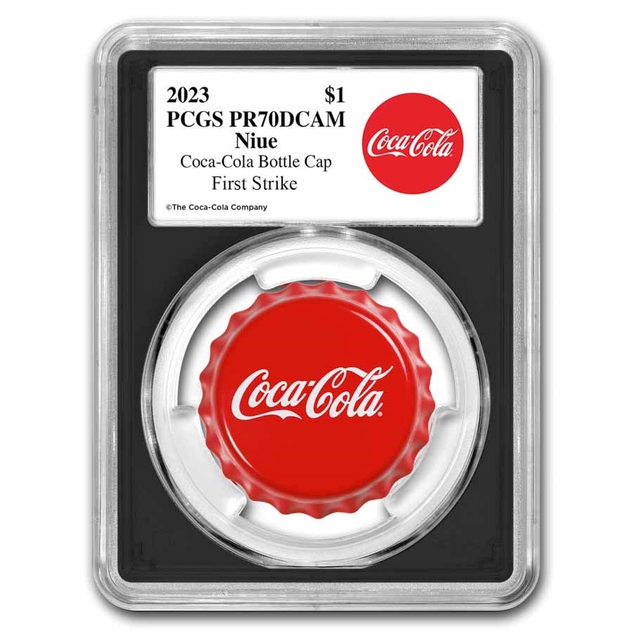 Coca-Cola 6 gram Silver Bottle: Coca-Cola 6 gram Silver Bottle Cap - PR-70 PCGS (FS) SKU no: RBJ282200 Year: 2023 Grade: Proof - 70 DCAM Grade Service: PCGS Denomination: 1 Dollar Mint Mark: N/A - Not Available Metal Co