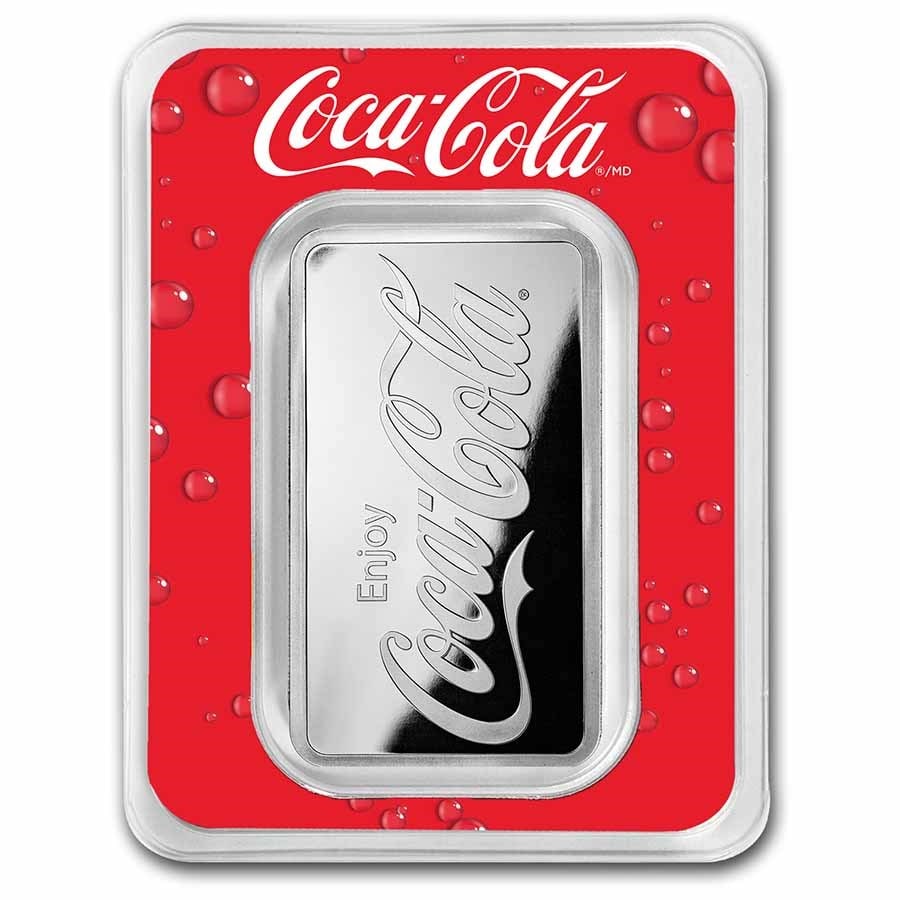 Coca-Cola 1 oz Silver Struck: Coca-Cola 1 oz Silver Struck Bar (in TEP) SKU no: RBJ280869 Grade: None Grade Service: None Mint Mark: N/A - Not Available Metal Content: 1 troy oz Purity: .999 Thickness: 3.1 mm