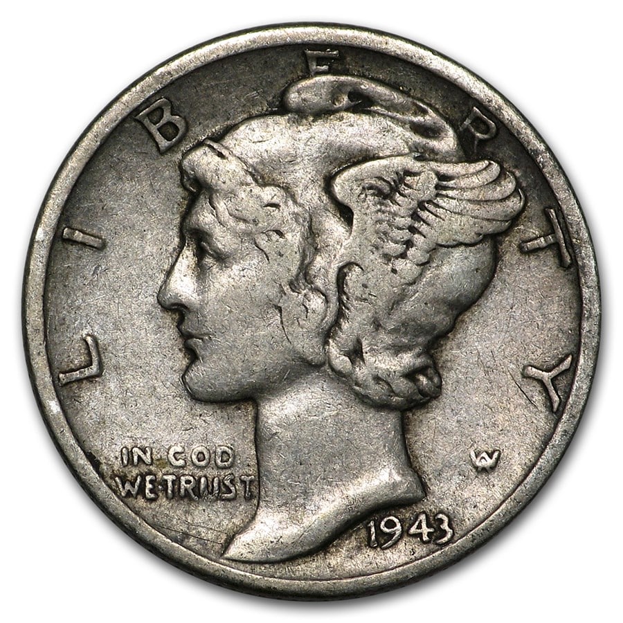 1943-D Mercury Dime Good/VF: 1943-D Mercury Dime Good/VF SKU n: RBJ170149 Year: 1943 Grade: Good or Better Grade Service: None Denomination: $0.10 Mint Mark: D - Denver Metal Content: 0.0715 troy oz Purity: