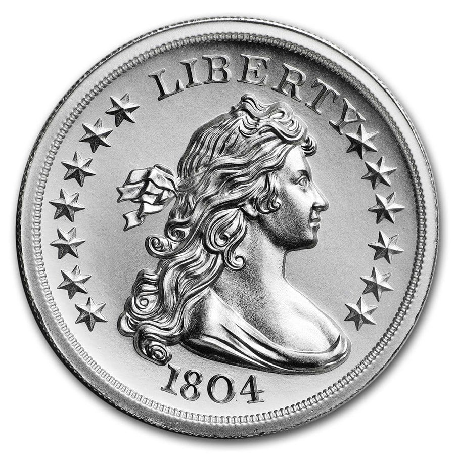2 oz Silver High Relief: 2 oz Silver High Relief Round - 1804 Dollar SKU n: RBJ179911 Year: N/A Grade: None Grade Service: None Mint Mark: N/A - Not Available Metal Content: 2 troy oz Purity: .999 Thickn