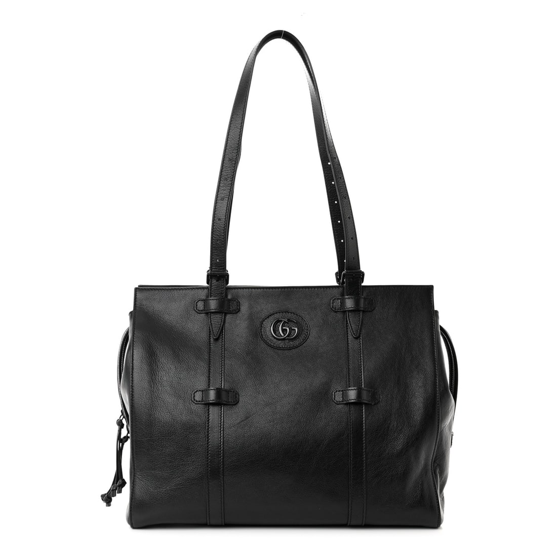 Calfskin Tonal GG Medium Tote: Gucci Calfskin Tonal GG Medium Tote Bag Black Brand: GUCCI Condition: Excellent Condition Details: Exterior: Scuffs, faint corner wear, Hardware: Faint scratch(es) Length: 14.25 in Width: 5.5 in H
