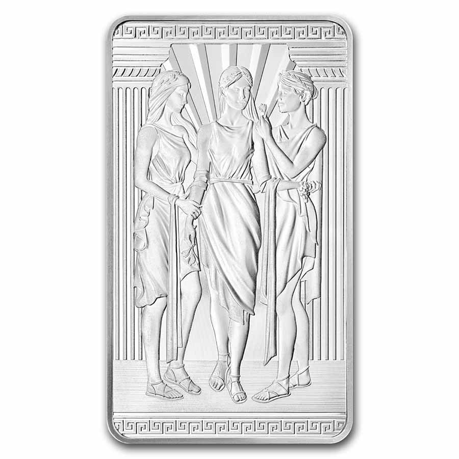 100 oz Silver Bar -: 100 oz Silver Bar - The Royal Mint Three Graces SKU n: RBJ253793 Year: NA Grade: None Grade Service: None Mint Mark: N/A - Not Available Metal Content: 100 troy oz Purity: .9999