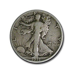 1918-S Walking Liberty Half Dollar: 1918-S Walking Liberty Half Dollar Fine SKU n: RBJ2522 Year: 1918 Grade: Fine Grade Service: None Denomination: $0.50 Mint Mark: S - San Francisco Metal Content: 0.3575 troy oz P