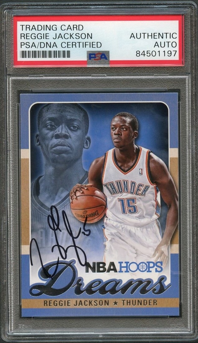 2013-14 NBA Hoops Dreams #3: 2013-14 NBA Hoops Dreams #3 Reggie Jackson Signed Card Auto PSA/DNA Slabbed Thun 2013-14 NBA Hoops Dreams #3 Reggie Jackson Signed Card Auto PSA/DNA Slabbed Thun SKU no: RBJ7257359220824