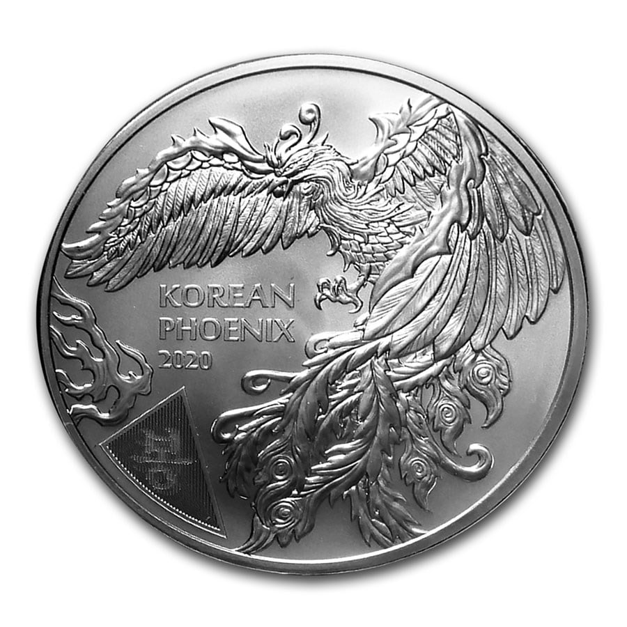 2020 South Korea 1 oz: 2020 South Korea 1 oz Silver Phoenix BU SKU no: RBJ213003 Year: 2020 Grade: None Grade Service: None Mint Mark: Not Shown Metal Content: 1 troy oz Purity: .999 Diameter: 40 mm