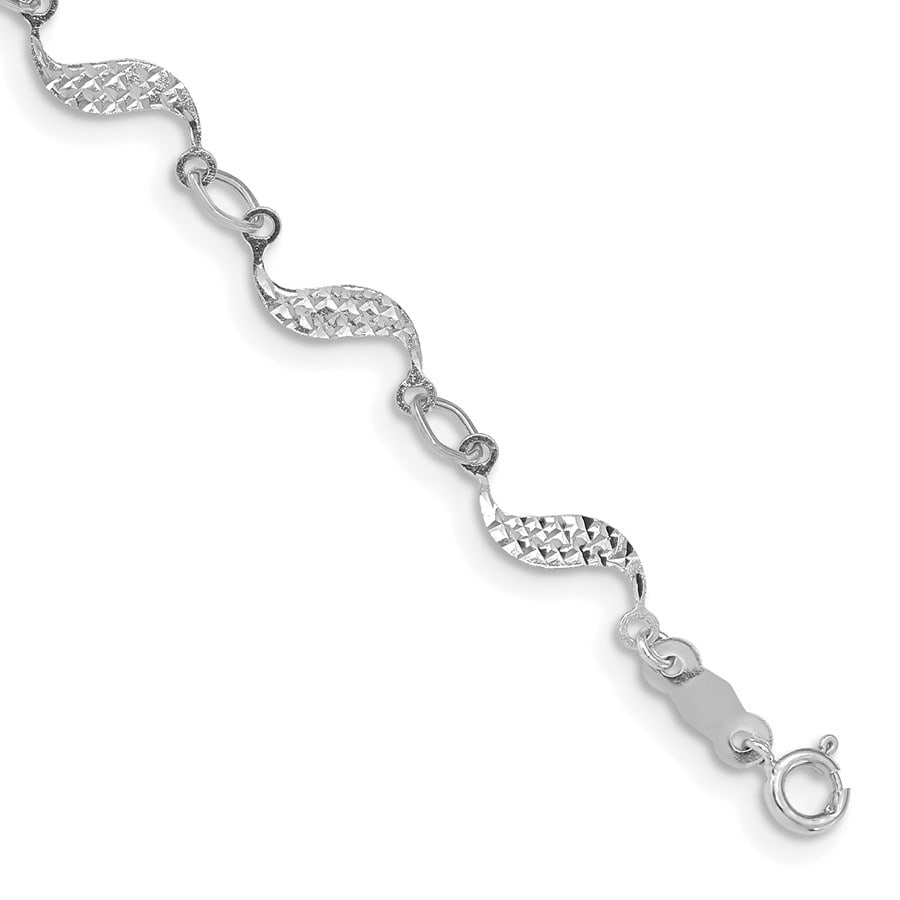 14K White Gold Diamond-cut Bracelet: 14K White Gold Diamond-cut Bracelet - 7.5 in. SKU no: RBJ266107 Metal: Gold Purity: 14K Finish: Polished Length Of Item: 7.5 in Chain Type: Fancy Chain Length: 7.5 in Chain Width