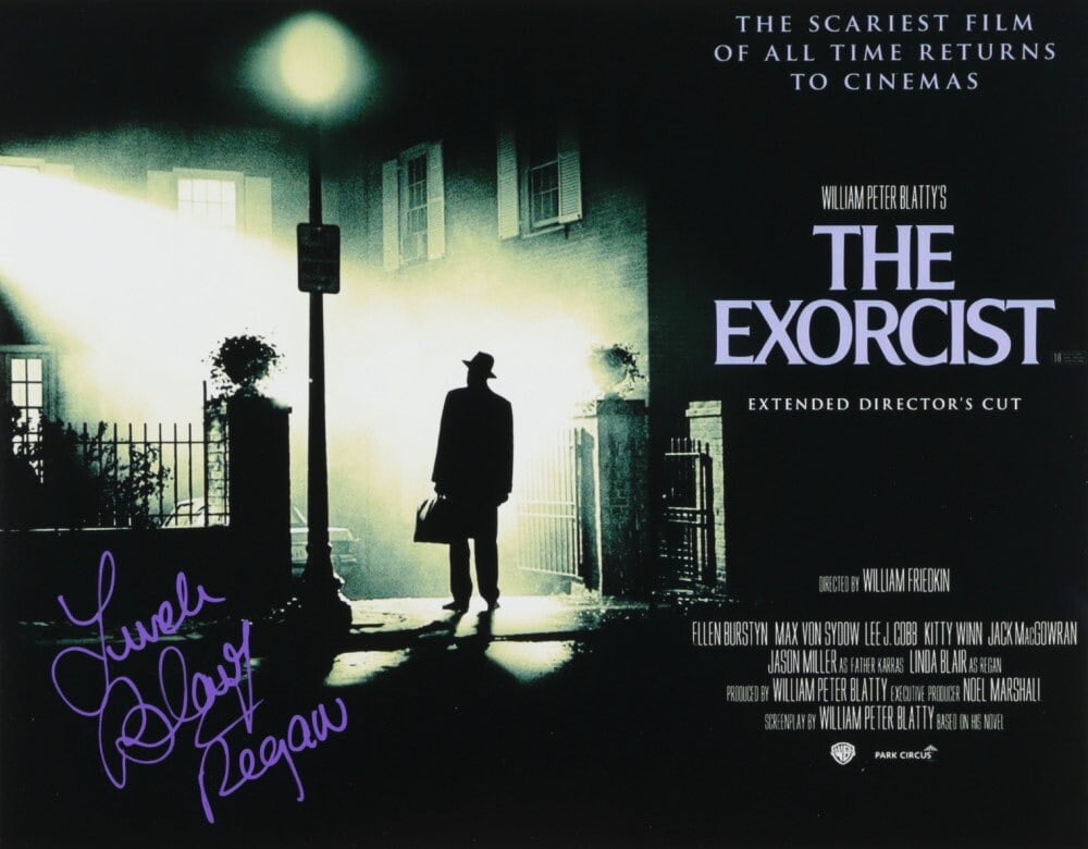 linda blair award winning horror: linda blair award winning horror icon actress signed "the exorcist" 11x14 movie poster photo and inscribed "regan" (autographcoa) Linda Blair Award Winning Horror Icon Actress Signed "The Exorcist" 11