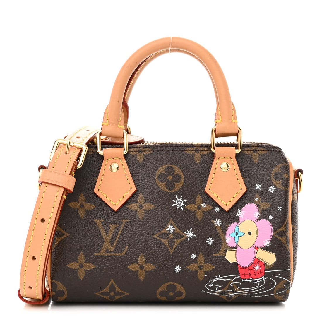 Monogram Vivienne Ice Skating Nano: Louis Vuitton Monogram Vivienne Ice Skating Nano Speedy Bandouliere Pink SKU no: RBJ1440480 Condition: Excellent Condition Details: Exterior: Creases, patina of vachetta, marks, Handle: Creases, patin