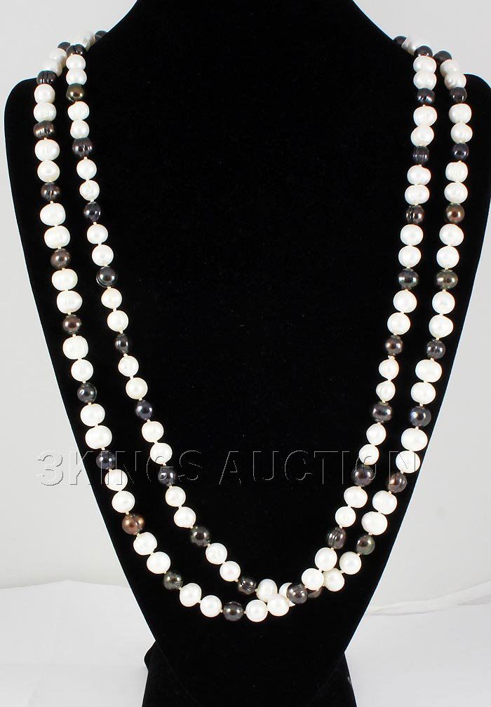 885.00CTW Black&White Freshwater Pearl Necklace: 885.00CTW Black&White Freshwater Pearl Necklace **|**|** 31 inches Long Strand Black and White Freshwater Pearl Necklace; Size: 10mm ; MSRP: $600