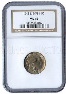 Certified Buffalo Nickel 1913-D Type 1 MS65 NGC: Certified Buffalo Nickel 1913-D Type 1 MS65 NGC **|**|** MSRP: $1100