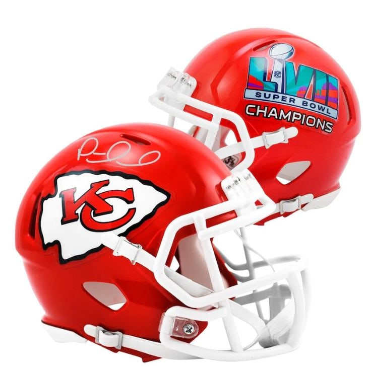 Patrick Mahomes Kansas City Chiefs: Patrick Mahomes Kansas City Chiefs Autographed Super Bowl LVII Champions Riddell Speed Replica Helmet (Beckett Auth) SKU: RBJ7353623937112 Patrick Mahomes Kansas City Chiefs Autographed Super Bowl LVI