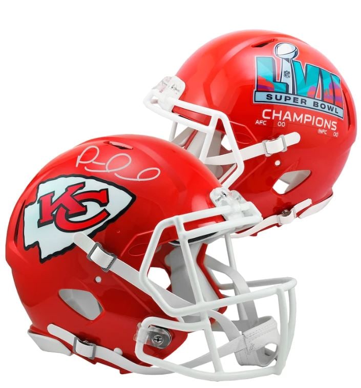 Patrick Mahomes Kansas City Chiefs: Patrick Mahomes Kansas City Chiefs Autographed Super Bowl LVII Champions Riddell Speed Authentic Helmet (Beckett Auth) SKU: RBJ7353619513432 Patrick Mahomes Kansas City Chiefs Autographed Super Bowl L