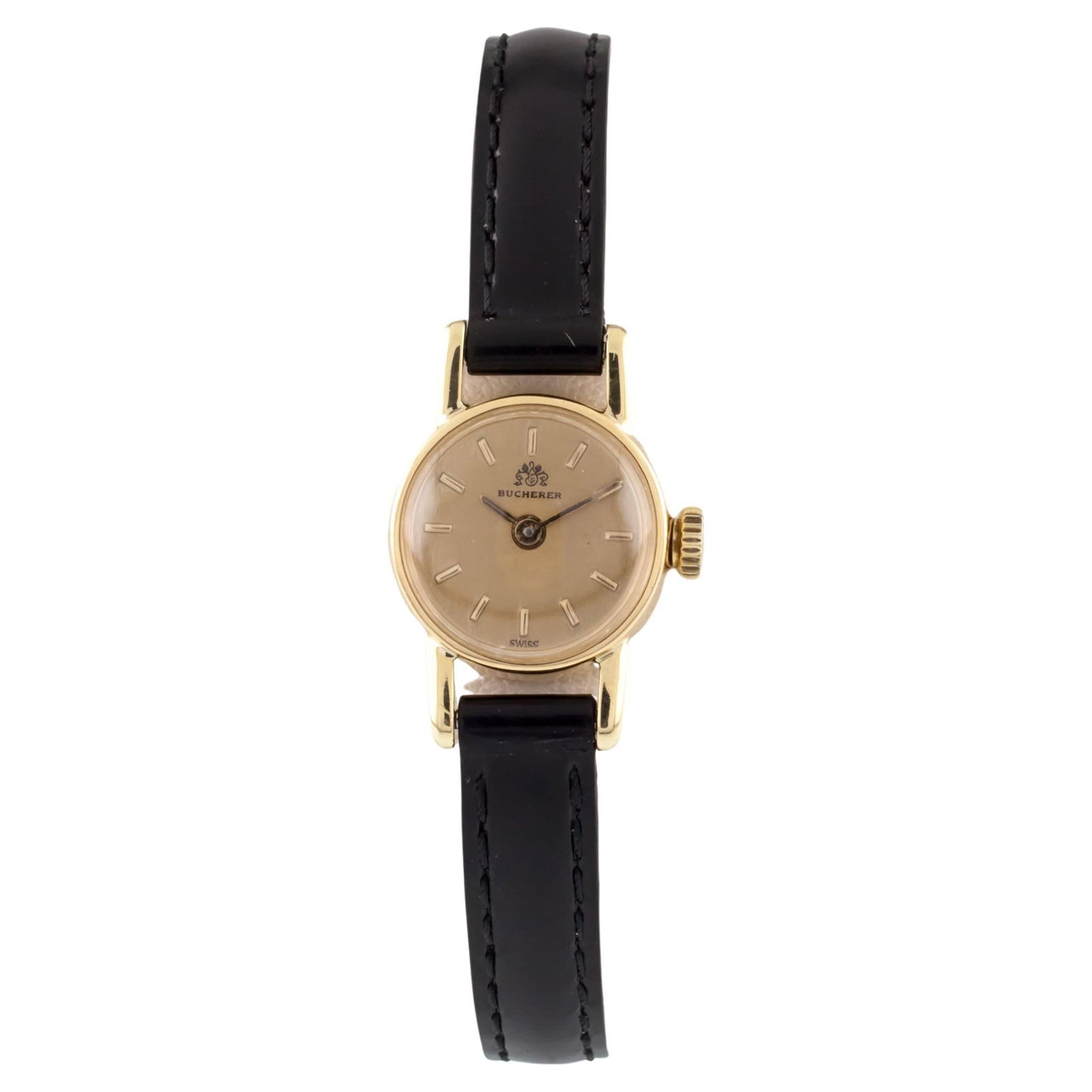 Bucherer 18k Yellow Gold Hand-Winding: Bucherer 18k Yellow Gold Hand-Winding Watch w/ Leather Band Brand: Bucherer Case Material: 18k Gold, Yellow Gold Weight: 10.6 g Strap Material: Leather Case Shape: Round Movement: Manual Wind