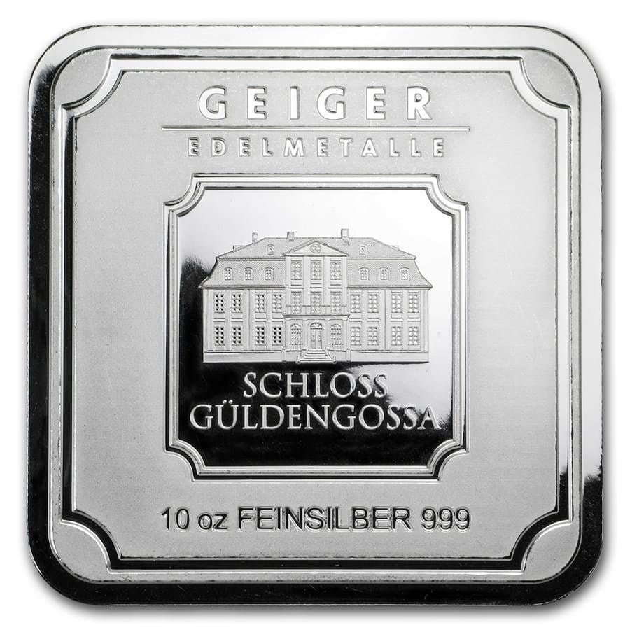 10 oz Silver Bar -: 10 oz Silver Bar - Geiger Edelmetalle (Original Square Series) SKU no: RBJ155914 Year: N/A Grade: None Grade Service: None Mint Mark: N/A - Not Available Metal Content: 10 troy oz Purity: