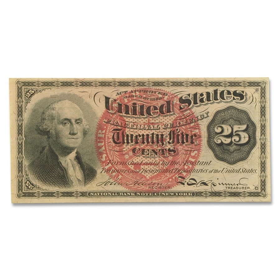 4th Issue Fractional Currency 25 Cents: 4th Issue Fractional Currency 25 Cents XF (Fr#1303) SKU no: RBJ90510 Year: Random Grade: Extra Fine Grade Service: None Denomination: 25 Cents Mint Mark: N/A - Not Available Metal Content