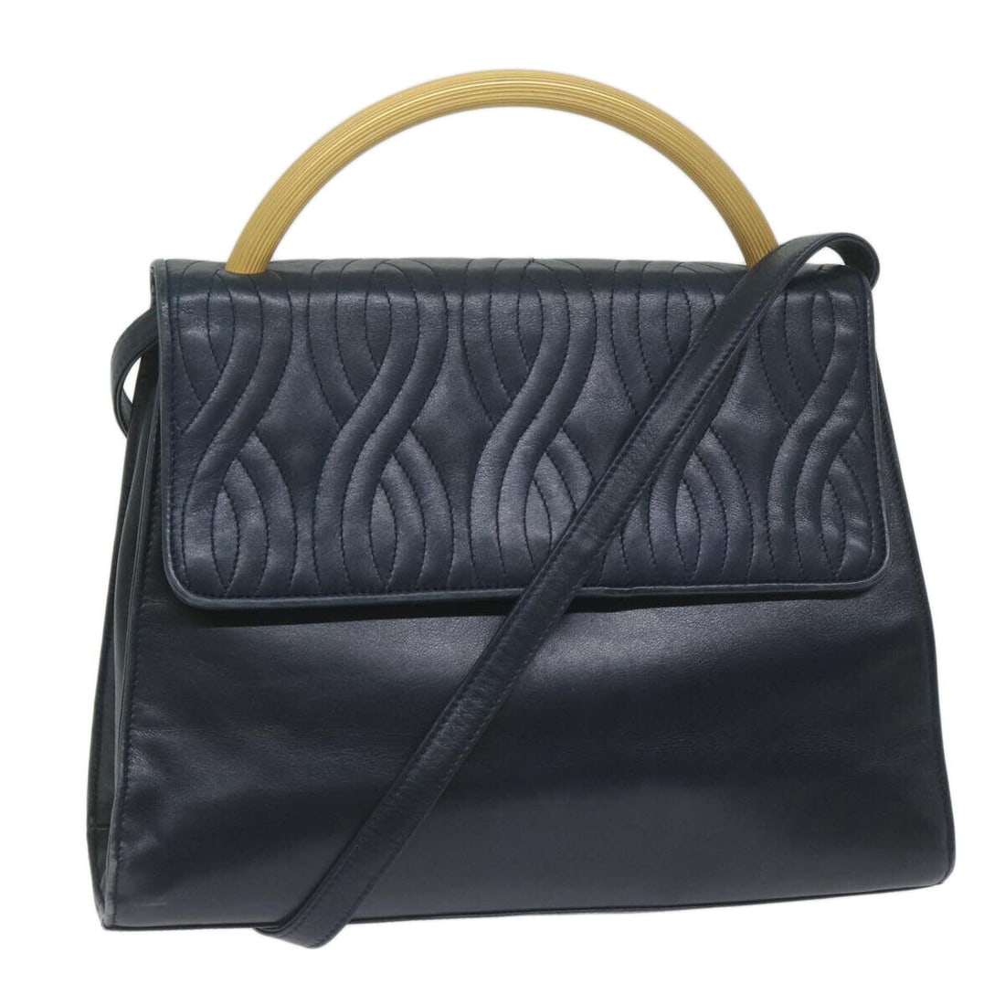 FENDI Hand Bag Leather Navy bs11310: FENDI Hand Bag Leather Navy Auth bs11310 Condition: Pre-owned Outside Surface?rubbing , slight lose shape / Handle?rubbing / Shoulder Strap?rubbing / Metal fittings?slight scratches Inside rubbing