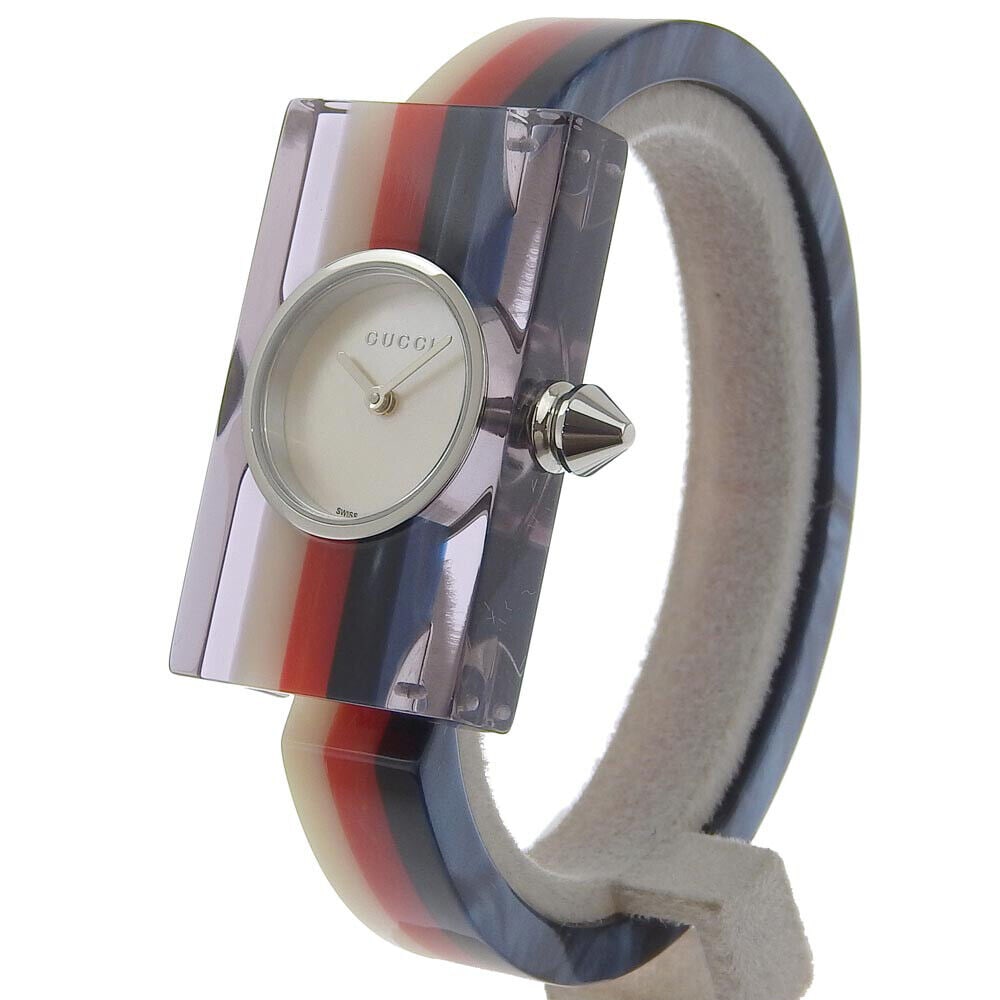 GUCCI Vintage web Watches 143.5 Bangle: GUCCI Vintage web Watches 143.5 Bangle watch White / red / navy Silver she... Condition: Pre-owned Brand: GUCCI Style: Watches Material: Stainless Steel Color: Red / dark blue Size: See Descriptio