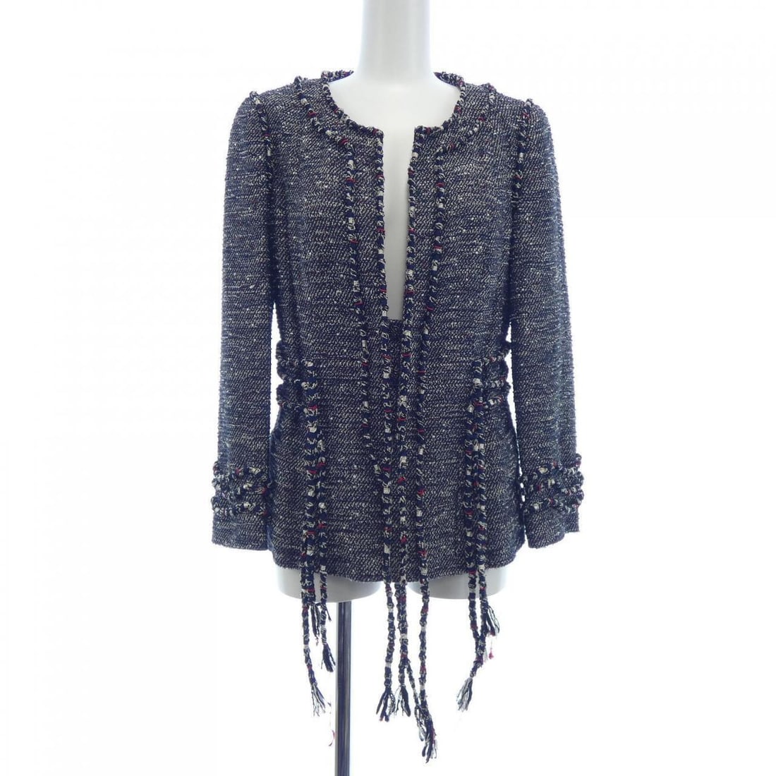 Authentic CHANEL Jacket #241-003-505-3472: Authentic CHANEL Jacket #241-003-505-3472 Condition: Pre-owned Brand: CHANEL Style: JACKET Color: Navy Red Outer Shell Material: See Image Gender: Ladies Size: 36 Size Type: Reg