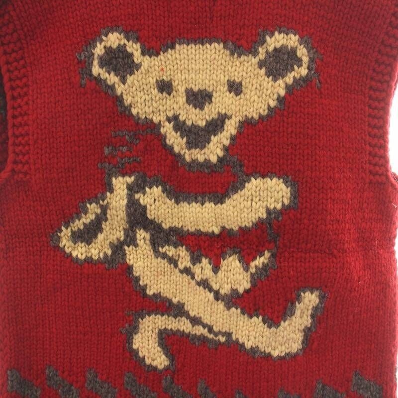 Grateful Dead Bear Vintage Canadian Sweater: Grateful Dead Bear Vintage Canadian Sweater Cowichan vest Red Used Condition: Pre-owned Seller Notes: ?Actual size] Body width: approx. 55.5 cm, Length: approx. 69 cm?? This item is in fairly good ...